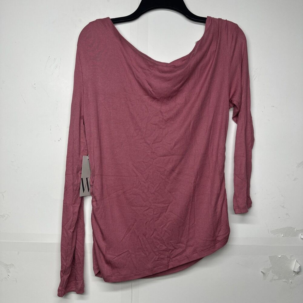 Worthington Womens Asymmetrical Neck Long Sleeve Blouse Light Pink Size Large